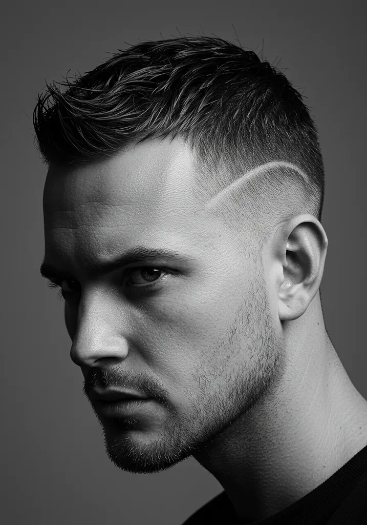 Man with a fresh buzz cut looking confident